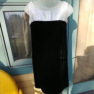Vtg 60s Holiday Dress Black Velvet & Silver Tinsel